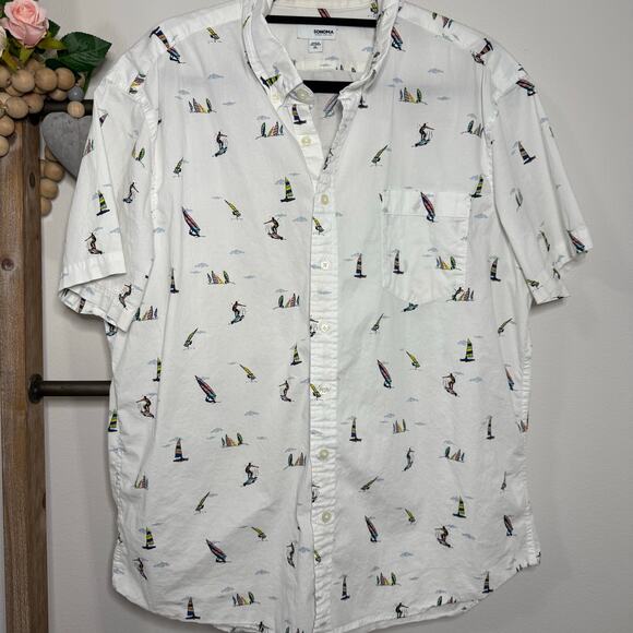 Sonoma Mens Short Sleeve Button Up Surf Design Shirt Size X Large - Picture 2 of 9